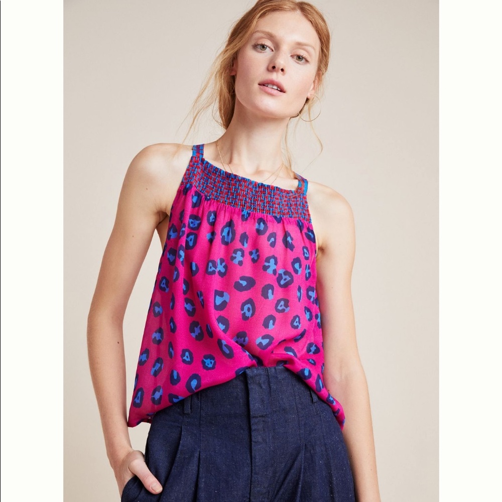 NWT Anthropologie Conditions Apply Prismatic Leopard Cami Blouse M